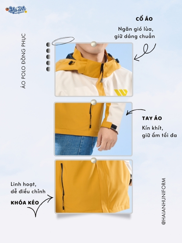 Chất liệu may áo gió Fastuni màu vàng nghệ phối be