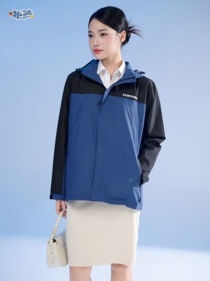 Mẫu áo khoác đồng phục công ty FastUni màu xanh đá phối xanh đen - 2