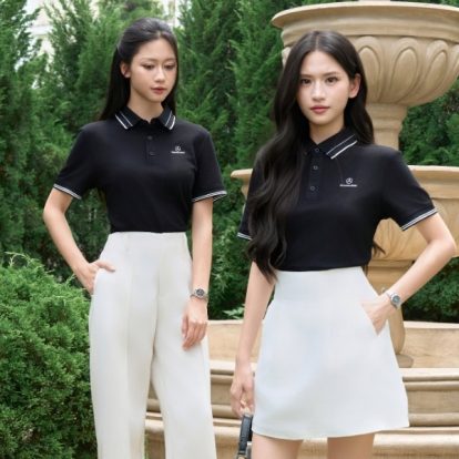 Mẫu áo polo đồng phục công ty Timeless màu đen-1