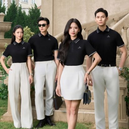 Mẫu áo polo đồng phục công ty Timeless màu đen-2