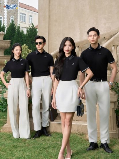 Mẫu áo polo đồng phục công ty Timeless màu đen-2