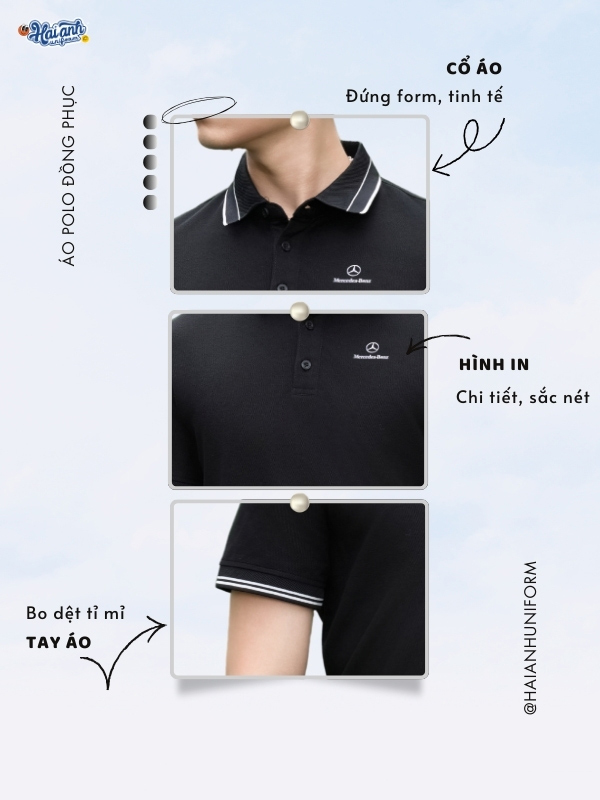 Chi tiết thiết kế mẫu áo polo Timeless màu đen