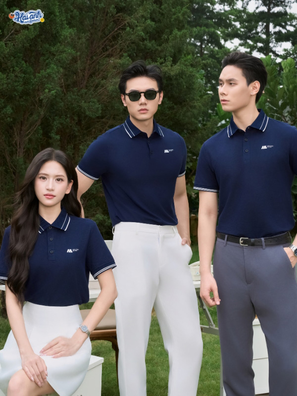 Chất liệu Prime Cotton may áo polo công ty Timeless màu xanh đen