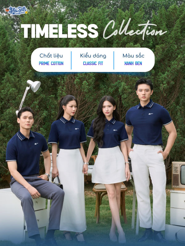 Mẫu áo polo đồng phục công ty Timeless màu xanh đen tại Hải Anh Uniform