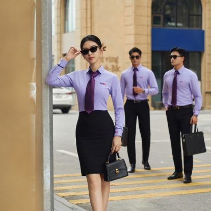 Mẫu Áo Sơ Mi Đồng Phục Công Ty Dài Tay Màu Tím Kẻ Fedex- 2