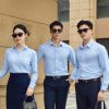 Mẫu Áo Sơ Mi Đồng Phục Công Ty Dài Tay Màu Xanh Phối Trắng BYD -1