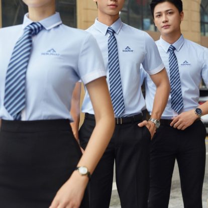 Mẫu Áo Sơ Mi Đồng Phục Công Ty Ngắn Tay Màu Xanh Hòa Phát- 2