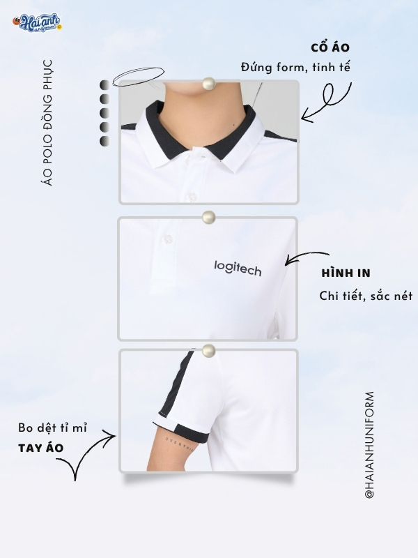 Chi tiết thiết kế mẫu áo polo đồng phục Aircool màu đen
