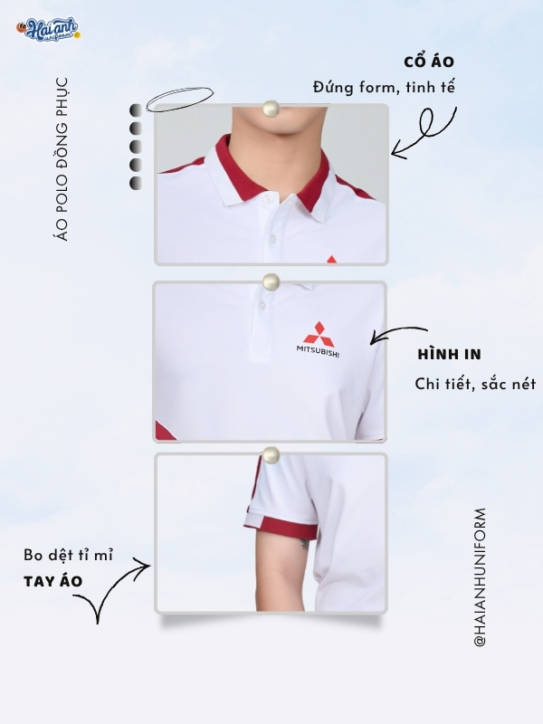 Chi tiết thiết kế mẫu áo polo Aircool màu đỏ đô