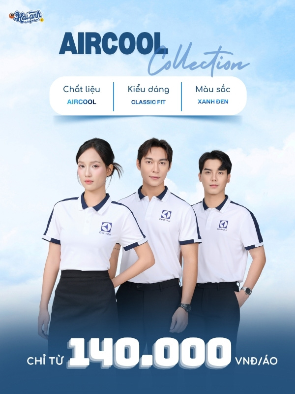 Đồng phục áo polo đồng phục Aircool màu xanh đen hiện đại, tôn dáng tự nhiên