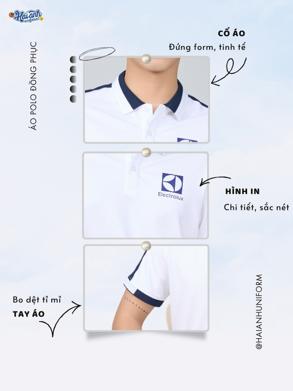 Chi tiết thiết kế đồng phục áo polo công ty màu xanh đen Aircool