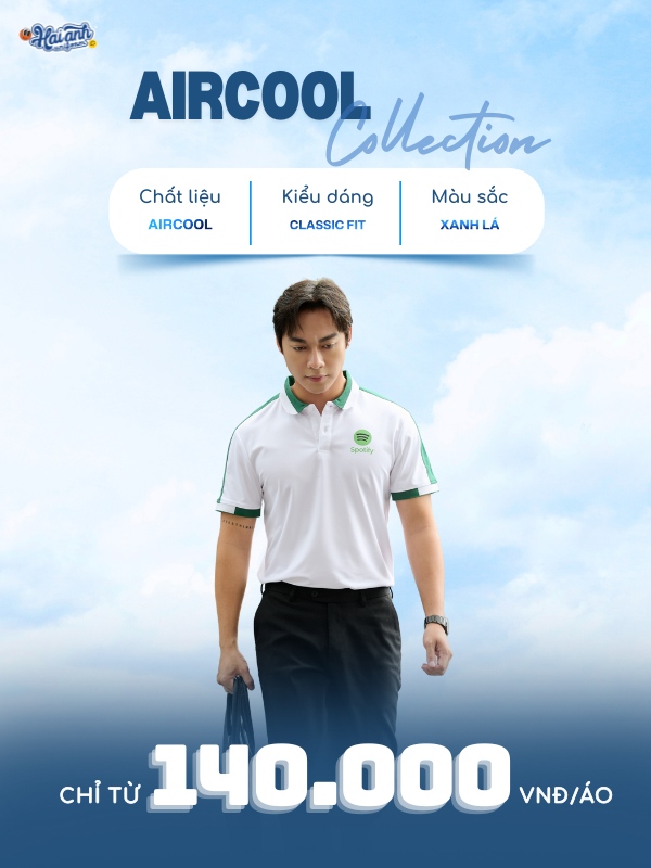 Áo polo Aircool màu xanh lá thoải mái, dễ phối đồ, phù hợp mọi dáng người