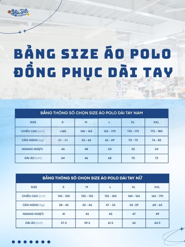 Thông số bảng size chi tiết của áo polo đồng phục dài tay Nespresso