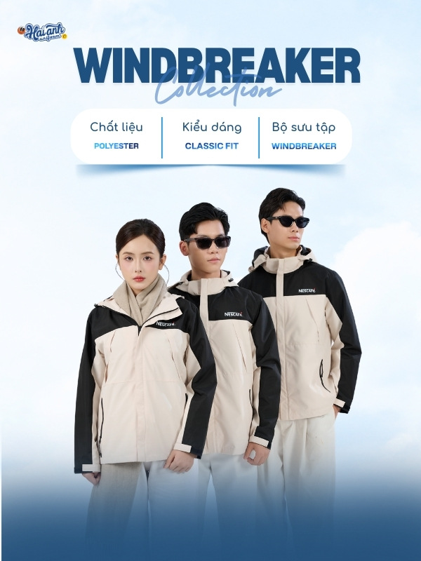 Áo khoác màu be phối đen Nescafe thanh lịch, năng động, chống gió mưa hiệu quả