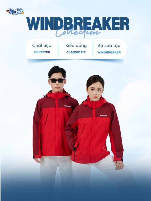 Mẫu áo khoác FastUni màu đỏ phối đỏ mận Toshiba thiết kế tối giản, tinh tế