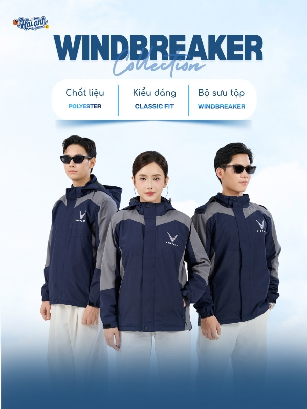 Áo khoác Fastuni màu xanh đen phối ghi đậm Vinfast sở hữu kiểu dáng sang trọng