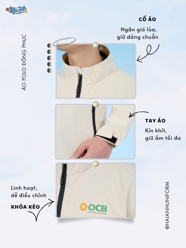 Chi tiết thiết kế mẫu áo khác đồng phục OCB Windbreaker màu be
