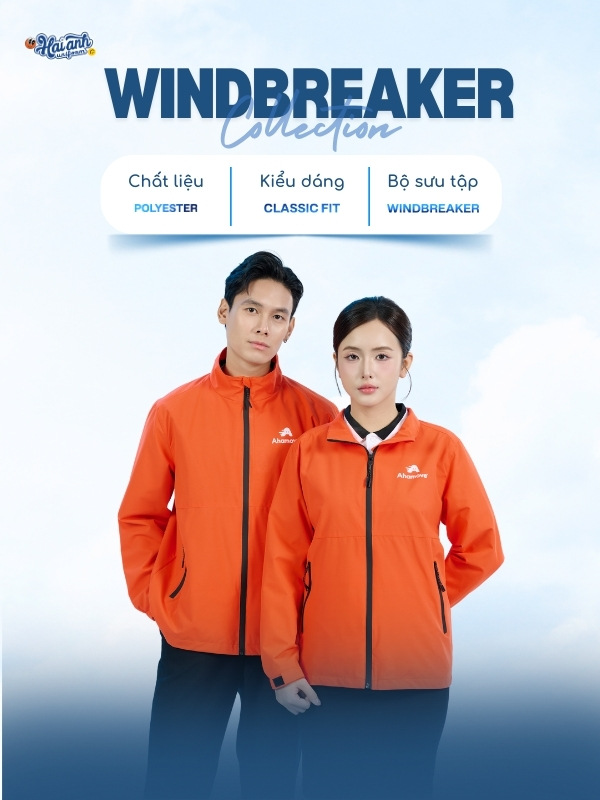 Áo khoác Windbreaker màu cam Ahamove kiểu dáng hiện đại, tinh tế