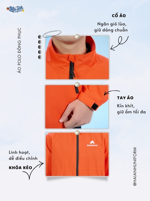 Chi thiết thiết kế áo khoác đồng phục Windbreaker Ahamove màu cam