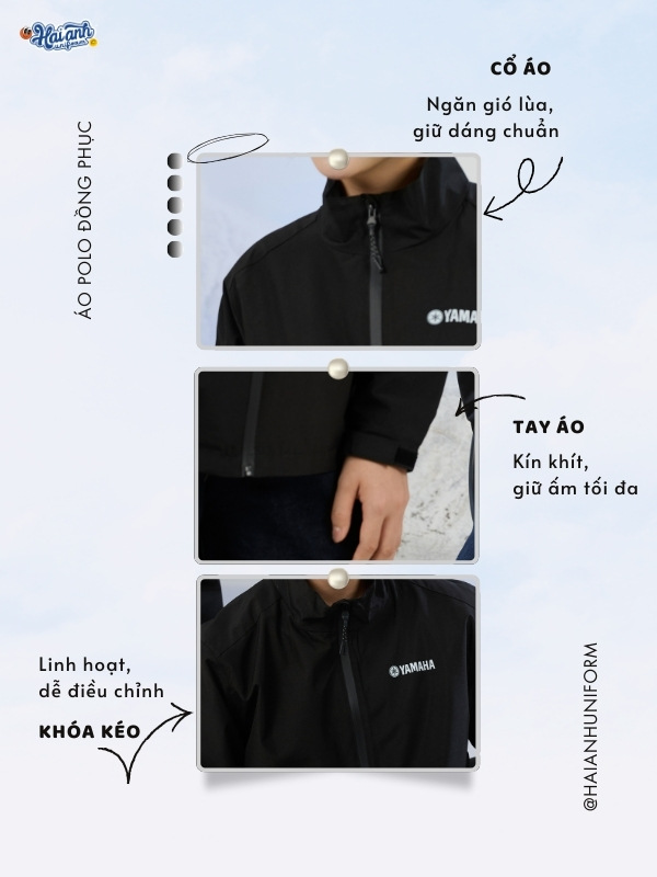Chi tiết thiết kế áo khoác Windbreaker Yamaha màu đen
