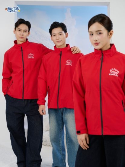 Mẫu áo khoác đồng phục công ty Windbreaker màu đỏ Kinh Đô-2