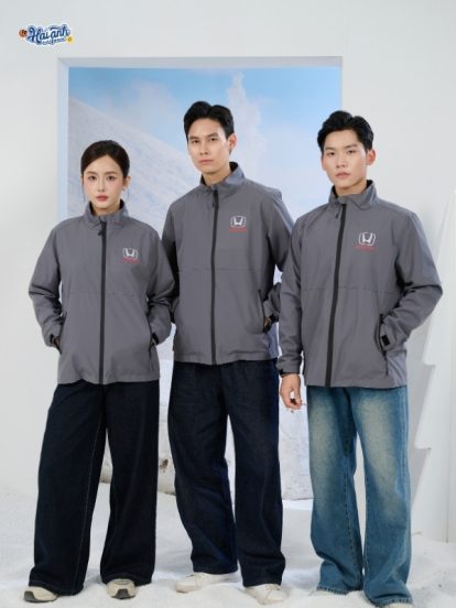 Mẫu áo khoác đồng phục công ty Windbreaker màu ghi đậm Honda-1