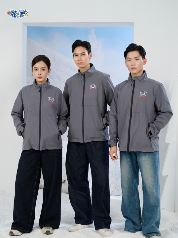 Mẫu áo khoác đồng phục công ty Windbreaker màu ghi đậm Honda-1