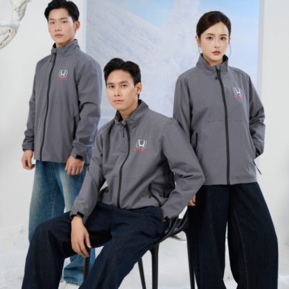 Mẫu áo khoác đồng phục công ty Windbreaker màu ghi đậm Honda-2