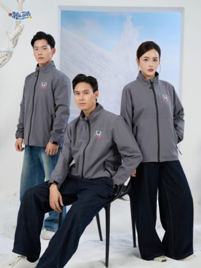 Mẫu áo khoác đồng phục công ty Windbreaker màu ghi đậm Honda-2
