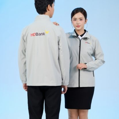 Mẫu áo khoác đồng phục công ty Windbreaker màu xám trắng HDBank-2