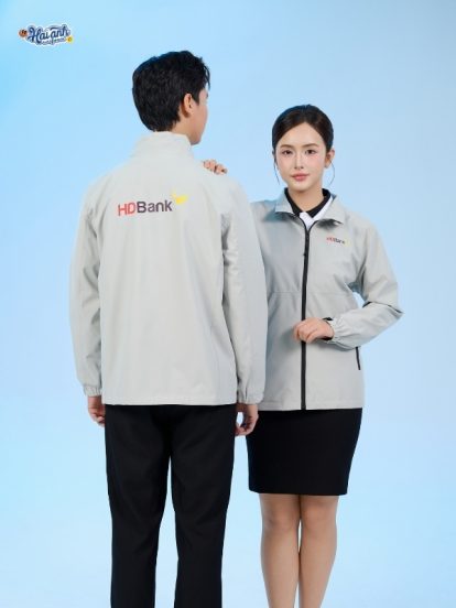Mẫu áo khoác đồng phục công ty Windbreaker màu xám trắng HDBank-2