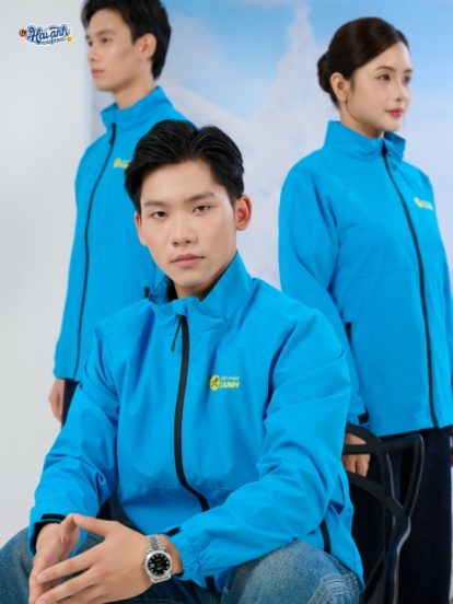 Mẫu áo khoác đồng phục công ty Windbreaker màu xanh Ya Điện Máy Xanh-2