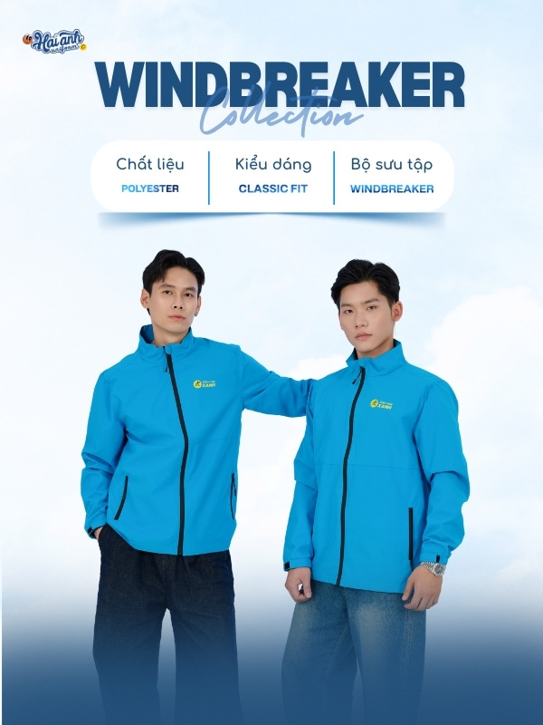 Áo khoác đồng phục Windbreaker màu xanh ya Điện Máy Xanh hiện đại, thanh lịch