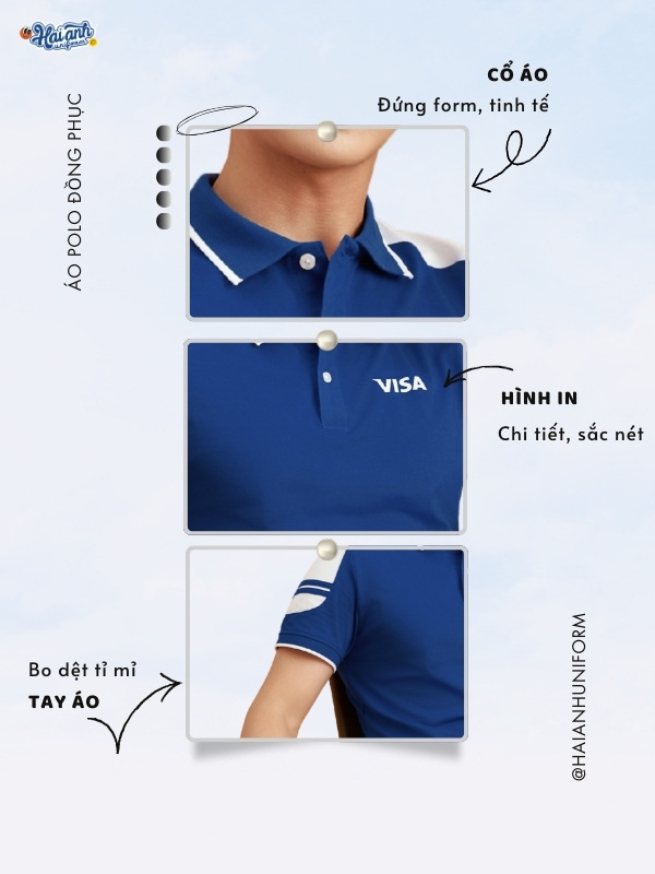 Chi tiết thiết kế áo đồng phục polo công ty Color Fuse màu bích phối trắng gạo
