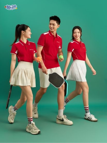 mẫu áo polo đồng phục công ty Color Fuse màu đỏ phối trắng gạo-2