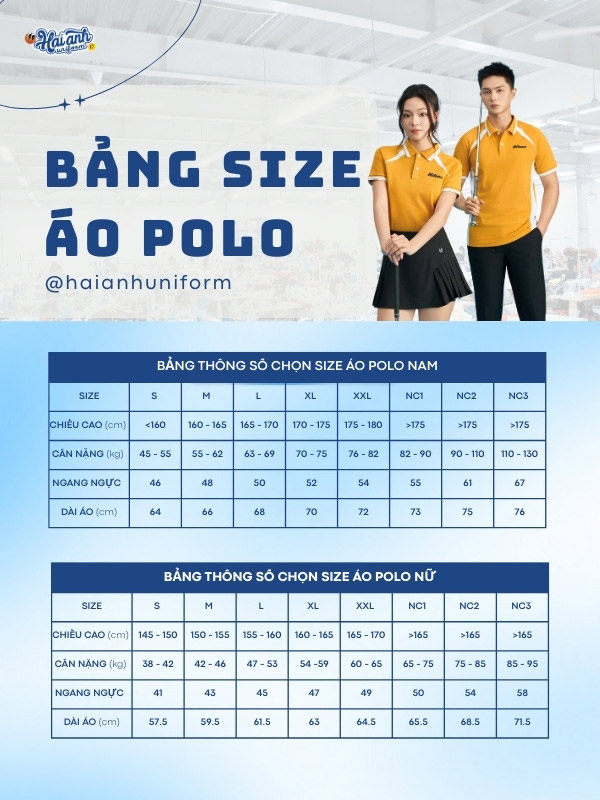 Bảng size mẫu áo polo đồng phục công ty Color Fuse màu vàng cúc phối trắng gạo
