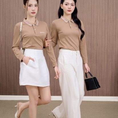 mẫu áo polo đồng phục công ty dài tay Nespresso màu cafe-1