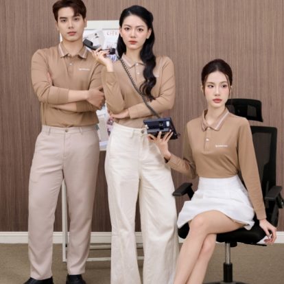 mẫu áo polo đồng phục công ty dài tay Nespresso màu cafe-2