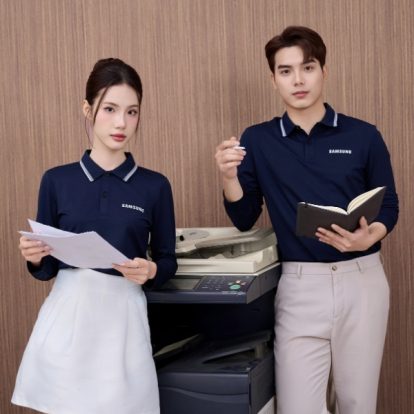 Mẫu áo polo đồng phục công ty dài tay Samsung màu xanh đen - 1