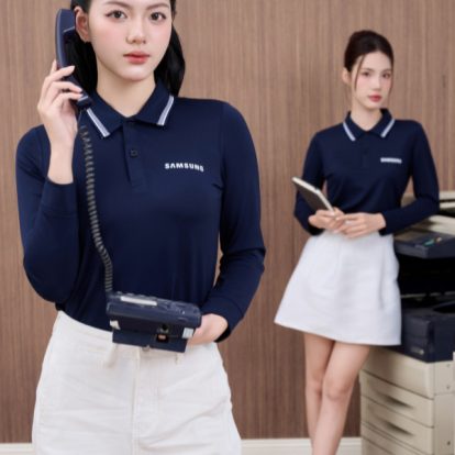 Mẫu áo polo đồng phục công ty dài tay Samsung màu xanh đen - 2