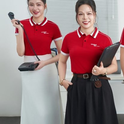 Mẫu áo polo đồng phục công ty Intersection màu đỏ Vietjet Air-1