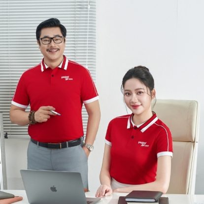 Mẫu áo polo đồng phục công ty Intersection màu đỏ Vietjet Air-2