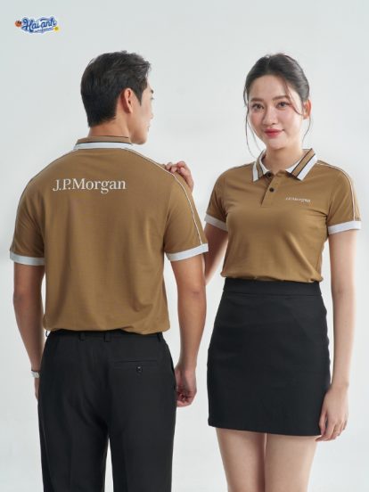 Mẫu áo polo đồng phục công ty Intersection màu nâu cafe J.P.Morgan-1