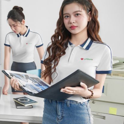 Mẫu áo polo đồng phục công ty Intersection màu trắng gạo VPBank-2