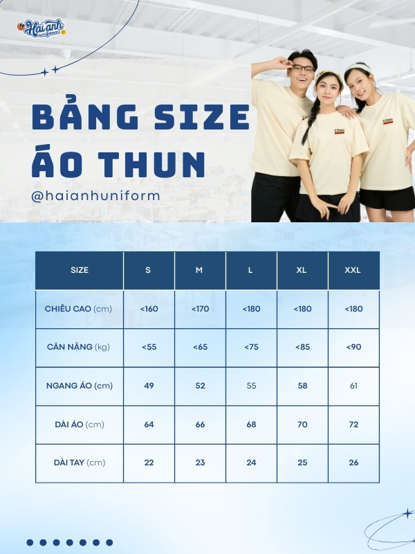 Tham khảo bảng size áo thun FastUni để lựa chọn đồng phục vừa vặn