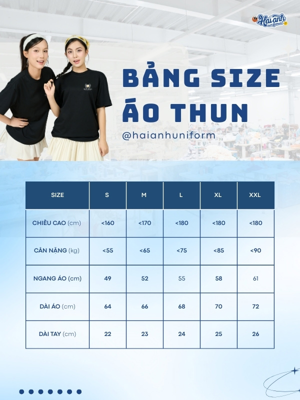Bảng size chi tiết giúp lựa chọn áo thun đồng phục FastUni chuẩn xác