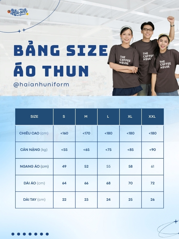 Thông số size chuẩn của áo thun đồng phục công ty FastUni màu xám chì