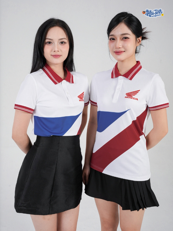 Mẫu áo polo Honda chất liệu in chuyển nhiệt bền bỉ, thoáng khí