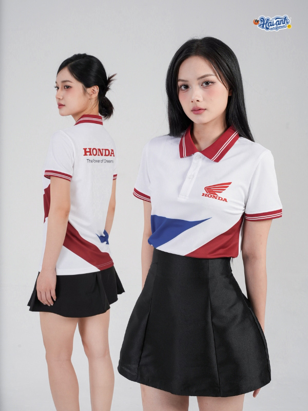 Mẫu áo polo đồng phục công ty Honda in chuyển nhiệt form Classic Fit thời thượng