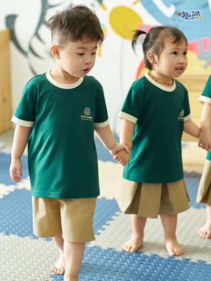 Mẫu Áo Thun Đồng Phục Mầm Non Hacool 01 Màu Xanh Iris-2